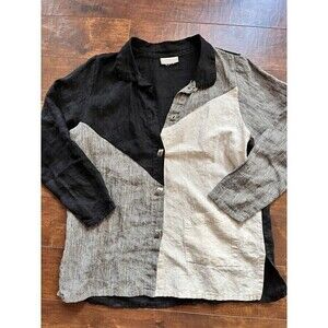Coldwater Creek 100% Linen Multi Color Boho Metal Button Shirt READ BELOW